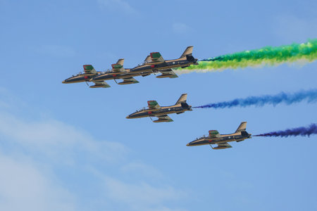 ISTANBUL, TURKIYE - APRIL 29, 2023: Fursan Al Emarat, United Arab Emirates Air Force aerobatic...