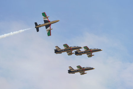 ISTANBUL, TURKIYE - APRIL 29, 2023: Fursan Al Emarat, United Arab Emirates Air Force aerobatic...