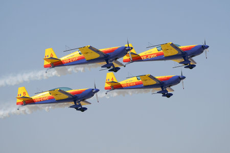ESKISEHIR, TURKIYE - SEPTEMBER 17, 2023: Romanian Hawks Aerobatics Team displayed at Sivrihisar SHG...