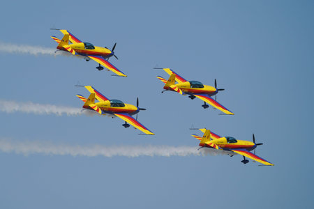 ESKISEHIR, TURKIYE - SEPTEMBER 17, 2023: Romanian Hawks Aerobatics Team displayed at Sivrihisar SHG...