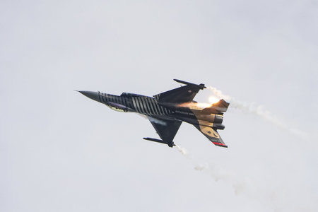 ISTANBUL, TURKIYE - APRIL 29, 2023: SOLOTURK, Turkish Air Force General Dynamics F-16C Fighting...