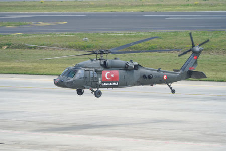 ISTANBUL, TURKIYE - MAY 01, 2023: Turkish Jandarma Force Sikorsky S-70 displayed at Istanbul Ataturk...