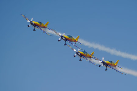 ESKISEHIR, TURKIYE - SEPTEMBER 17, 2023: Romanian Hawks Aerobatics Team displayed at Sivrihisar SHG...