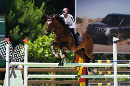 ISTANBUL, TURKIYE - JUNE 30, 2024: Unidentified rider jumps with horse during the Turkish Equestrian...