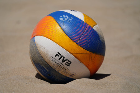 ISTANBUL, TURKIYE - JUNE 23, 2024: Mikasa VLS300 ball in Pro Beach Tour Sile Leg in Istanbulのeditorial素材