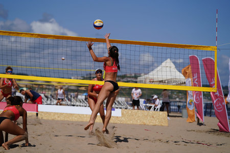 ISTANBUL, TURKIYE - JUNE 22, 2024: Undefined athlete in action during Pro Beach Tour Sile Legのeditorial素材