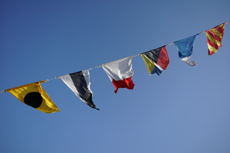 Various Maritime Signal Flags in a Shipの写真素材