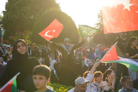 ISTANBUL, TURKIYE - AUGUST 03, 2024: People Gathered in Sultanahmet Square to Support for Palestine
