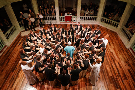 ISTANBUL, TURKIYE - NOVEMBER 09, 2024: Mevlevi Ceremony in Kasimpasa Mevlevihaneのeditorial素材