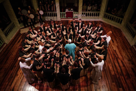 ISTANBUL, TURKIYE - NOVEMBER 09, 2024: Mevlevi Ceremony in Kasimpasa Mevlevihaneのeditorial素材