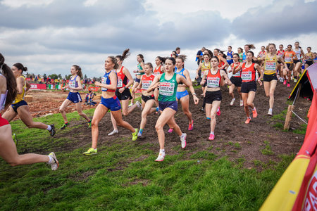 ANTALYA, TURKIYE - DECEMBER 08, 2024: Athletes running during European Cross Country Championshipsのeditorial素材