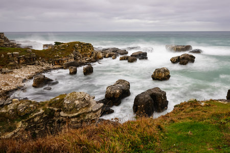 Stormy day in Black Sea coast of Istanbul City, Turkiyeの写真素材