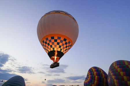 Hot Air Balloon in Cappadocia, Nevsehir City, Turkiyeの写真素材