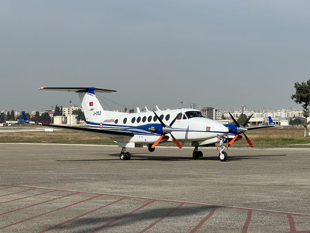 ADANA, TURKIYE - NOVEMBER 09, 2023: Turkish Jandarma Force Beechcraft Beechcraft King Air 350ISR displayed at Adana Sakirpasa Airportのeditorial素材