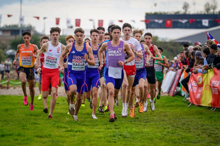 ANTALYA, TURKIYE - DECEMBER 08, 2024: Athletes running during European Cross Country Championshipsのeditorial素材