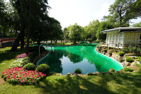 Garden of Yildiz Palace in Istanbul City, Turkiyeの写真素材