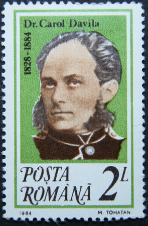 ISTANBUL, TURKEY - APRIL 17, 2021: Romanian stamp shows Dr. Carol Davila circa 1984のeditorial素材