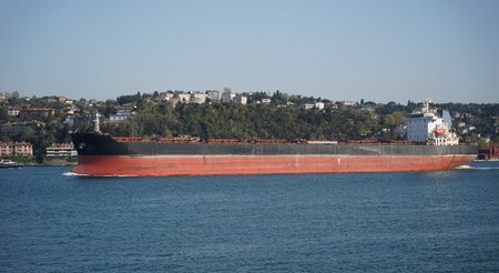 A Cargo Ship Carrying Products Between Portsの写真素材
