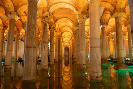 ISTANBUL, TURKIYE - MARCH 01, 2025: Basilica Cistern in Sultanahmet district. Basilica Cistern is the largest cistern that lie beneath the city of Istanbulのeditorial素材