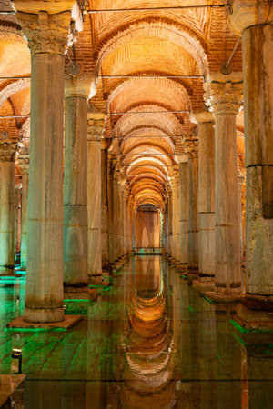 ISTANBUL, TURKIYE - MARCH 01, 2025: Basilica Cistern in Sultanahmet district. Basilica Cistern is the largest cistern that lie beneath the city of Istanbulのeditorial素材