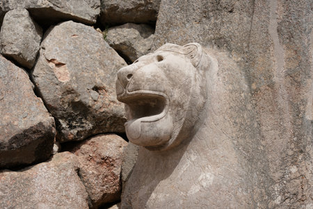 Lion Gate in Hattusa Ancient City in Corum City, Turkiyeの写真素材