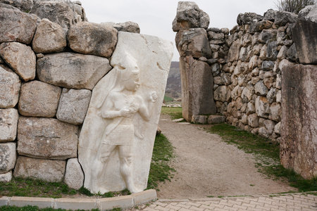 Kings Gate in Hattusa Ancient City in Corum City, Turkiyeの写真素材