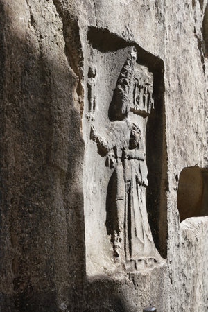 Relief of God Sharruma in Yazilikaya, Hattusa Ancient City in Corum City, Turkiyeの写真素材