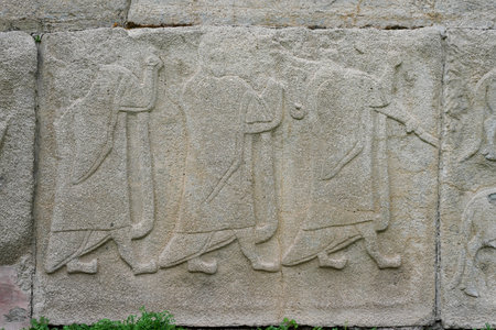 Reliefs in Sphinx gate in Alacahoyuk Ancient City, Corum City, Turkiyeの写真素材