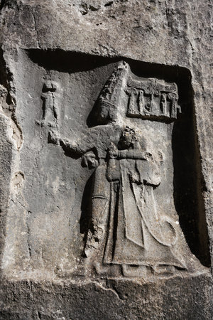 Relief of God Sharruma in Yazilikaya, Hattusa Ancient City in Corum City, Turkiyeのeditorial素材