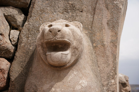 Lion Gate in Hattusa Ancient City in Corum City, Turkiyeの写真素材