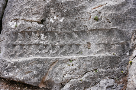 Twelve Gods of the Underworld in Yazilikaya, Hattusa Ancient City in Corum City, Turkiyeの写真素材