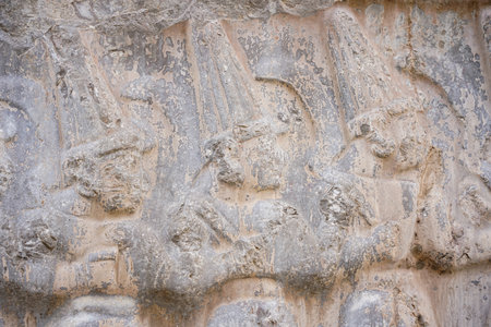 Twelve Gods of the Underworld in Yazilikaya, Hattusa Ancient City in Corum City, Turkiyeの写真素材