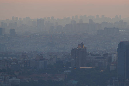 View of Istanbul City during Sunset in Turkiyeの写真素材
