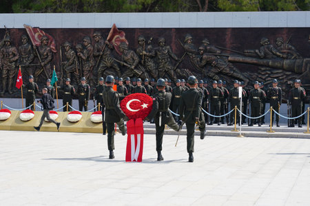 CANAKKALE, TURKIYE - APRIL 24, 2025: Turkish soldiers in the 110th anniversary of the Gallipoli Land Battles was commemorated at the Martyrs Memorial on the Gallipoli Peninsulaのeditorial素材