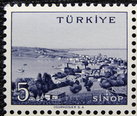 ISTANBUL, TURKEY - JANUARY 03, 2021: Turkish stamp shows Sinop City circa 1960のeditorial素材