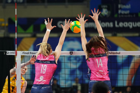 ISTANBUL, TURKIYE - MAY 04, 2025: Nika Daalderop and Hena Kurtagic in action during Vero Volley Milano vs Vakifbank CEV Champions League Volley Final Four Bronze Medal match in Ulker Sports Arenaのeditorial素材