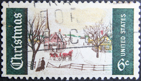ISTANBUL, TURKEY - JANUARY 24, 2021: United States stamp shows Winter Sunday in Norway, Maine circa 1969のeditorial素材