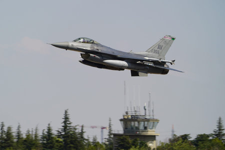 KONYA, TURKIYE - JULY 02, 2025: US Air Force General Dynamics F-16C Fighting Falcon (1C-6) take-off...