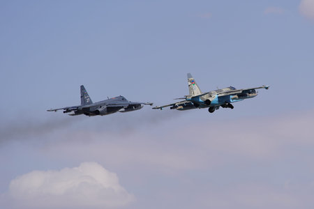 KONYA, TURKIYE - JULY 02, 2025: Azerbaijani Air Force Sukhoi Su-25 Frogfoots take-off from Konya...