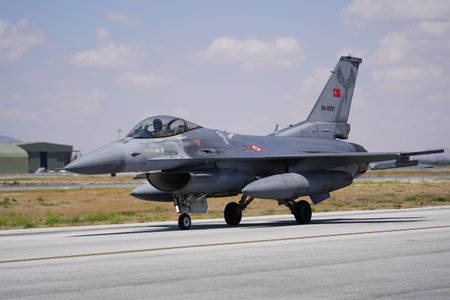 KONYA, TURKIYE - JULY 02, 2025: Turkish Air Force Lockheed Martin F-16C Fighting Falcon (HC-55)...