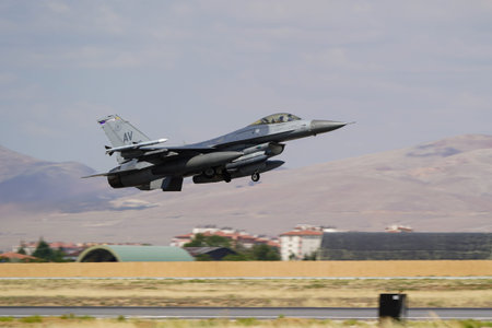 KONYA, TURKIYE - JULY 02, 2025: US Air Force General Dynamics F-16C Fighting Falcon (1C-114)...