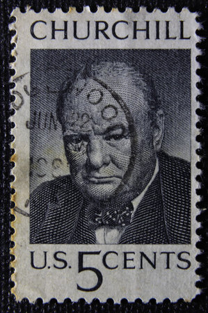 ISTANBUL, TURKEY - JANUARY 01, 2021: United States stamp shows Churchill