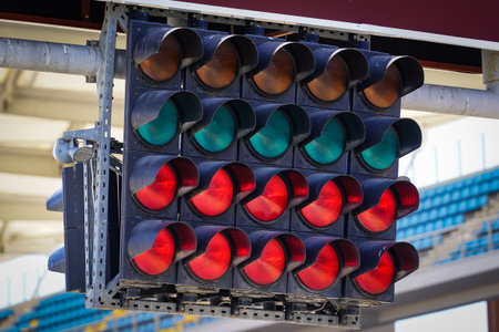 Red Start Lights in a Racing Circuitの写真素材