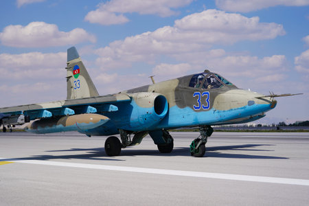 KONYA, TURKIYE - JULY 02, 2025: Azerbaijani Air Force Sukhoi Su-25 Frogfoot displayed at Konya...