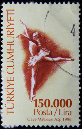 ISTANBUL, TURKEY - DECEMBER 27, 2020: Turkish stamp shows Contemporary Art, Ballerina circa 1998