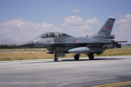 KONYA, TURKIYE - JULY 02, 2025: Turkish Air Force General Dynamics F-16D Fighting Falcon (4S-24)...