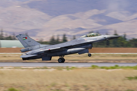 KONYA, TURKIYE - JULY 02, 2025: Jordan Air Force General Dynamics F-16AM Fighting Falcon (6H-111)...