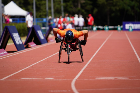 ISTANBUL, TURKIYE - JULY 26, 2025: Undefined athlete running during European Para Youth Games in...