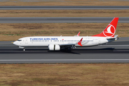 ISTANBUL, TURKIYE - JULY 12, 2025: Turkish Airlines Boeing 737-8MAX (60037) landing to Istanbul...