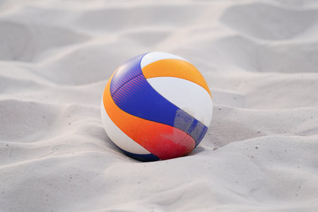 Beach Volleyball Ball in Sand Courtの写真素材